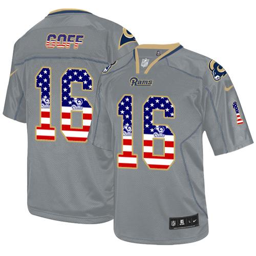 Nike Rams #16 Jared Goff Lights Out Grey Men's Stitched NFL Elite USA Flag Fashion Jersey - Click Image to Close